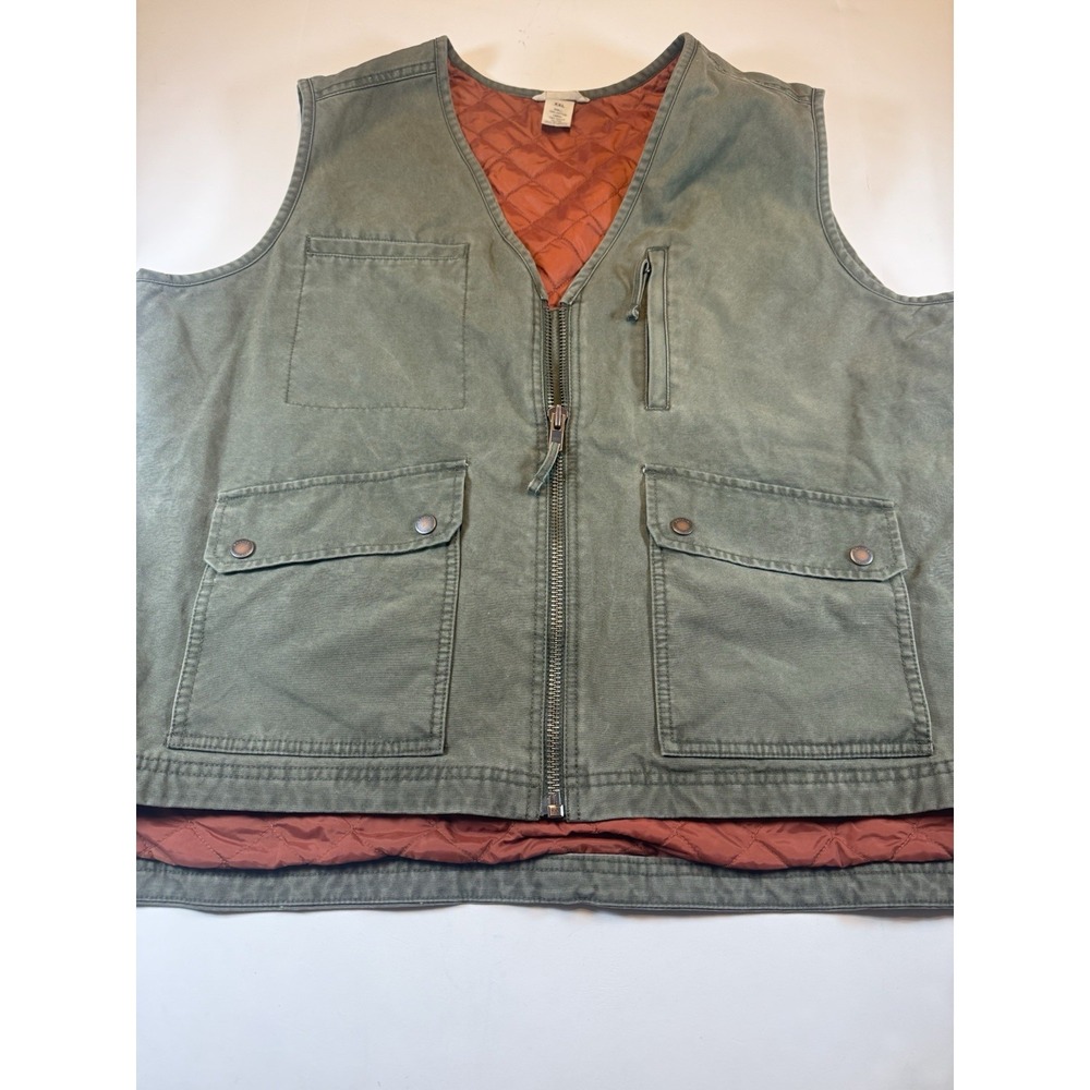Duluth Trading Co Quilted Lined Work Vest Men's XXL Olive Green Full Zip Utility - Picture 2 of 8